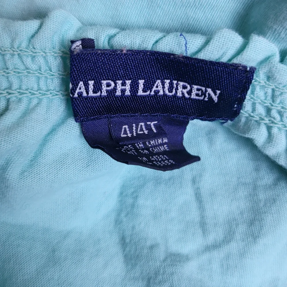 Ralph Lauren Girls Mint Green Ruffled Neck Puff Sleeve Peasant Blouse 4T Vintage